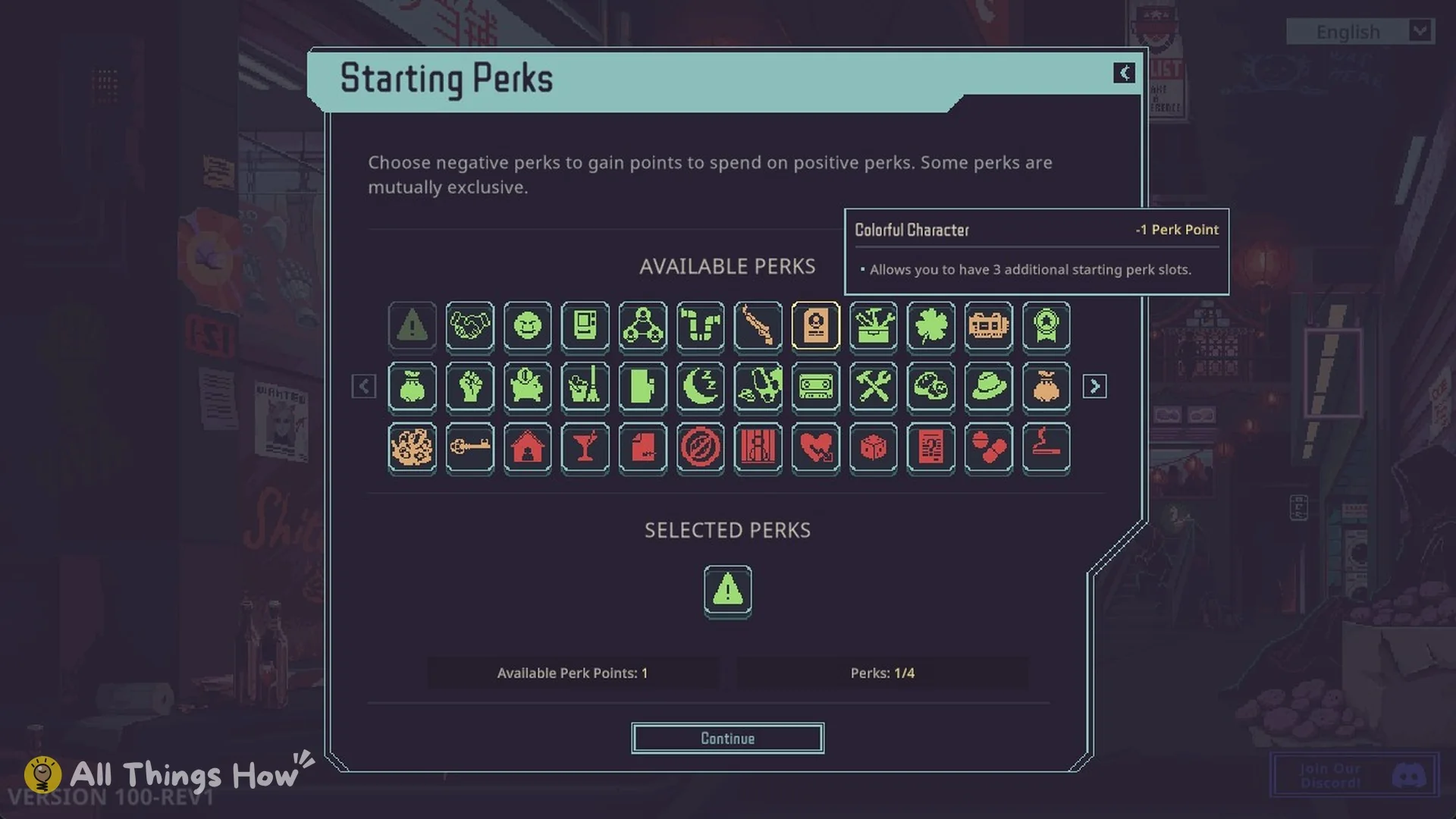 Colorful Character perk tooltip adding 3 starting perk slots