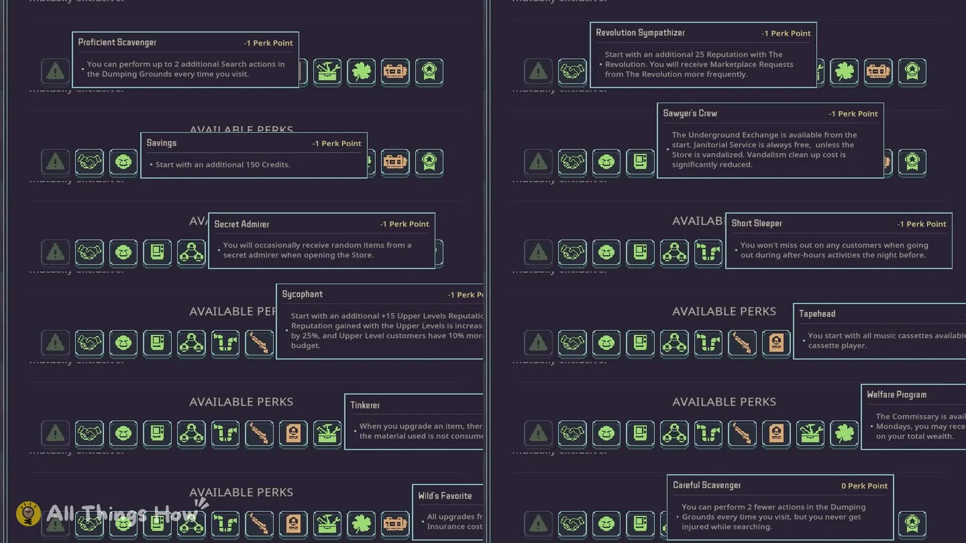 Starting Perks screen in Probably Stolen