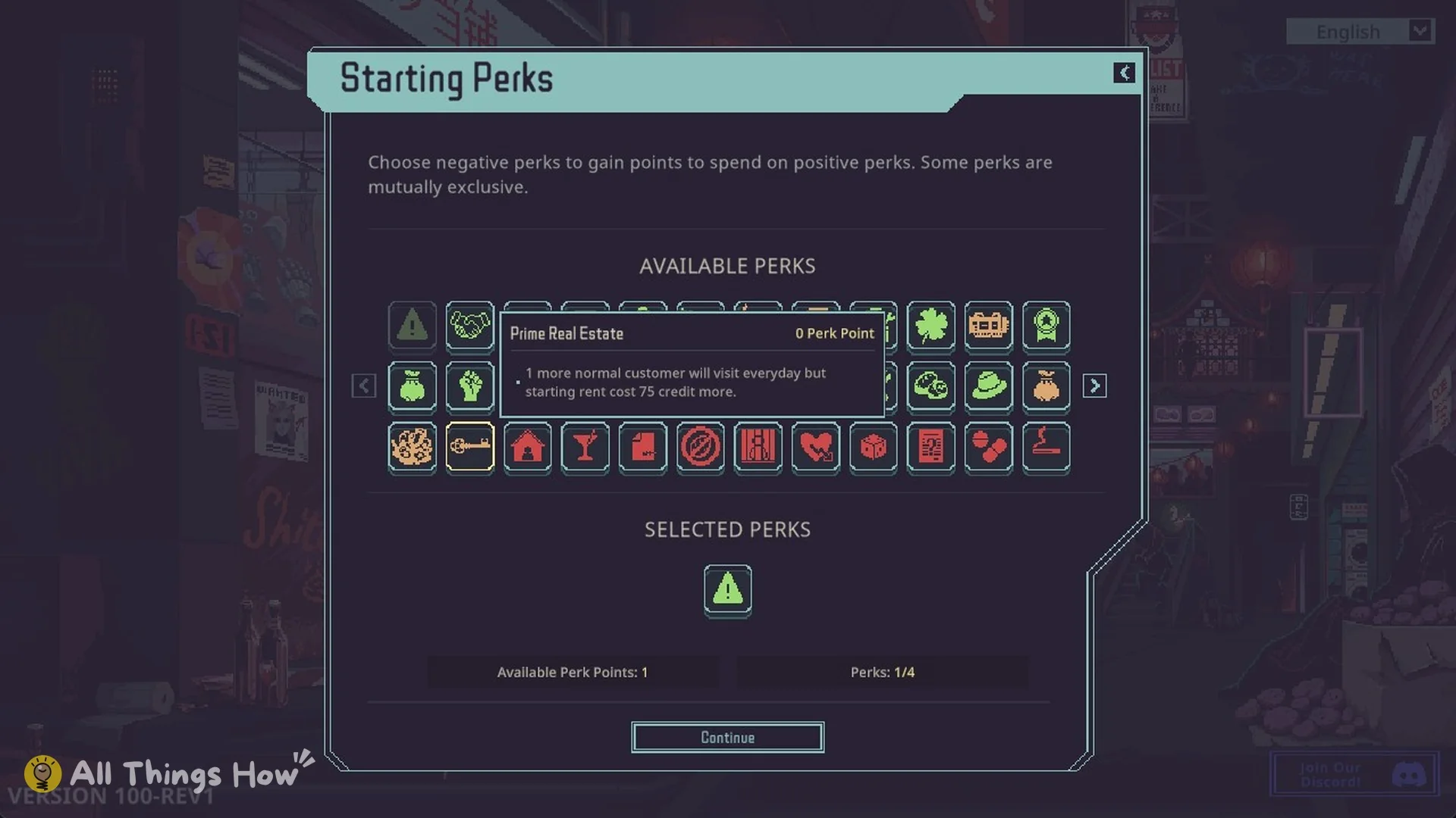 Prime Real Estate perk tooltip with 0 perk points