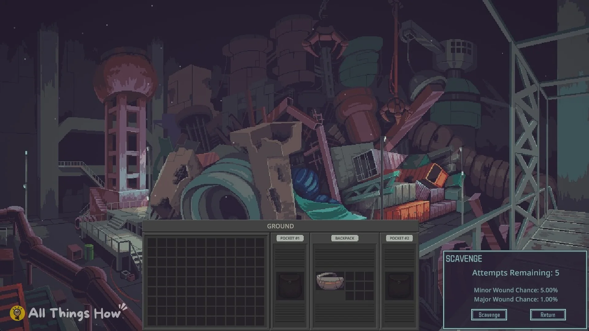 Dumping Grounds scavenge screen with the empty GROUND panel on the left