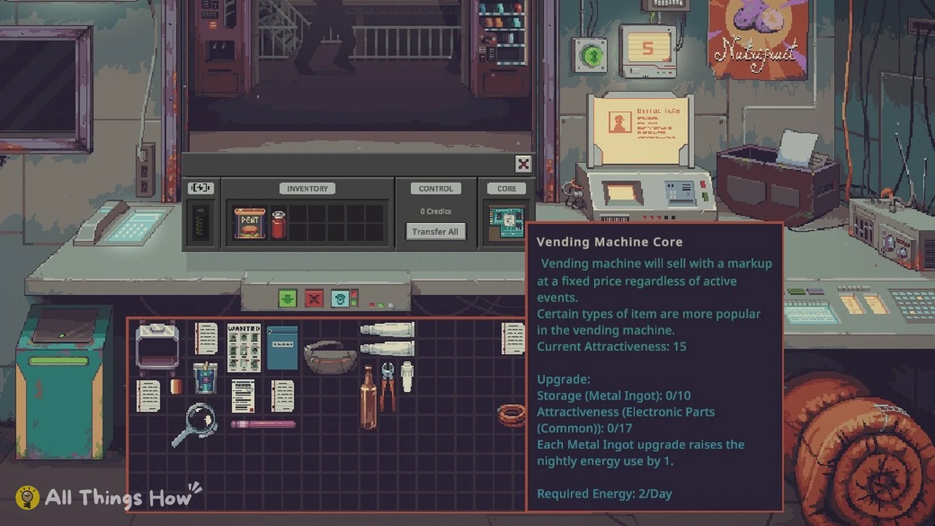 Vending Machine panel with the Vending Machine Core tooltip