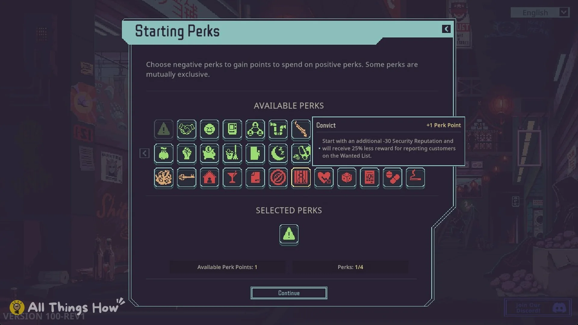 Convict perk tooltip with 25 percent less reward for reporting