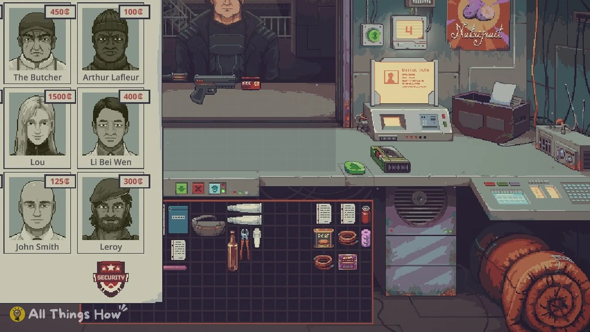 Wanted poster open beside an eyepatched customer at the window