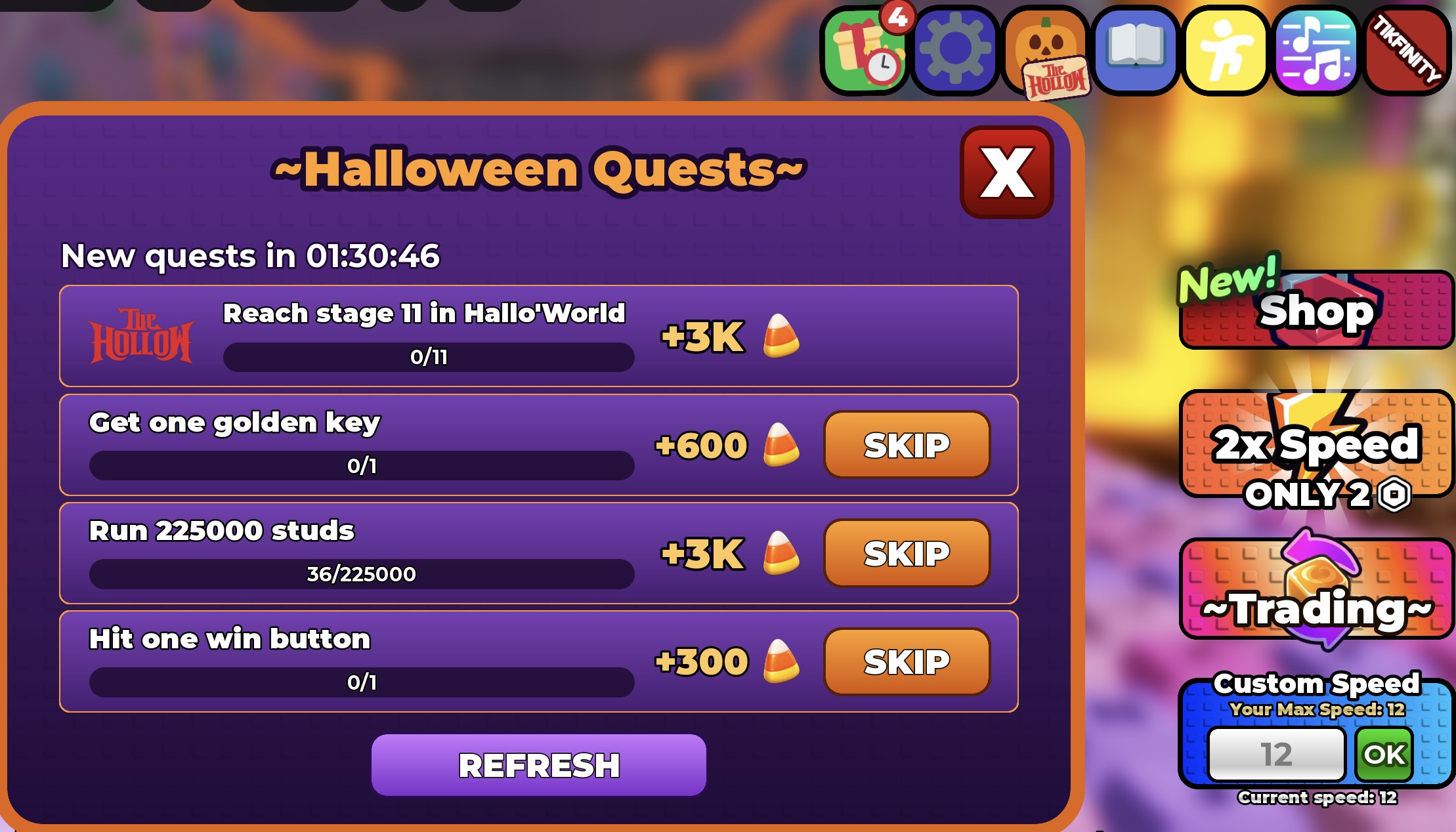 The Hollow event objective panel inside Plus 1 Speed Keyboard Escape showing progress toward stage 11