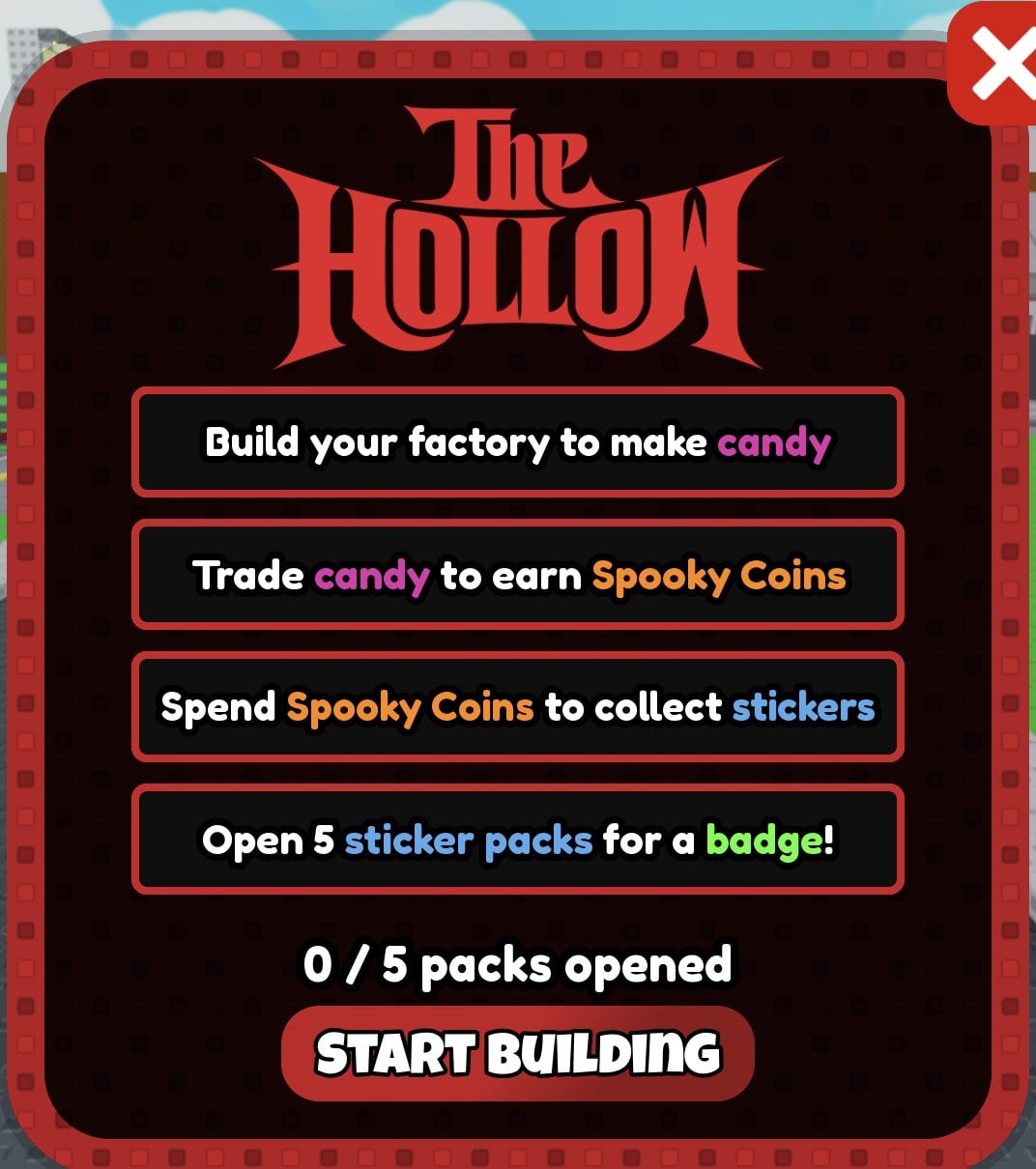 Sell Lemons five sticker packs event quest Sell Lemons The Hollow quest panel showing the requirement to open five sticker packs for a badge