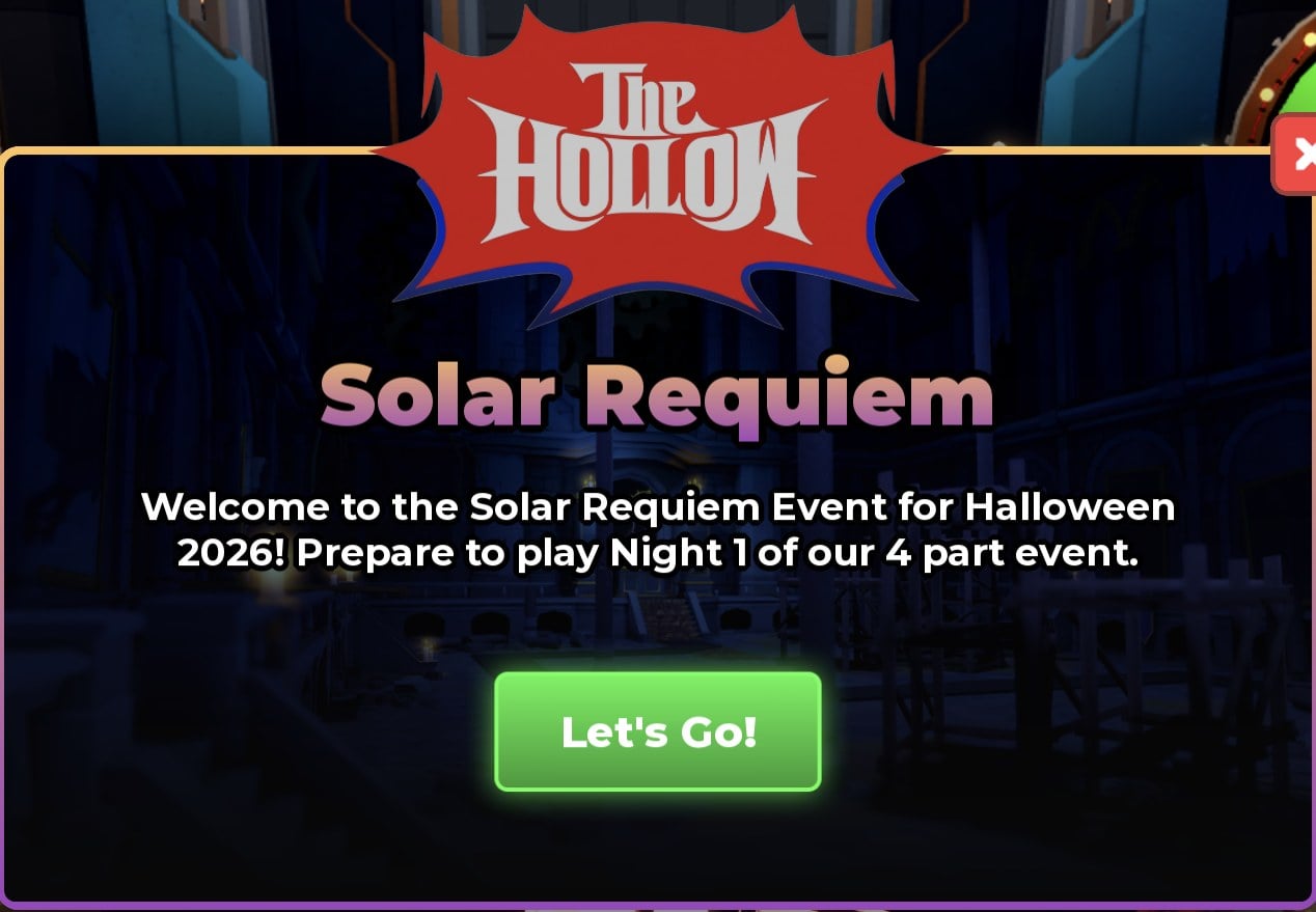 The Hollow event pop-up for Tower Defense Simulator's Solar Requiem Night I objective