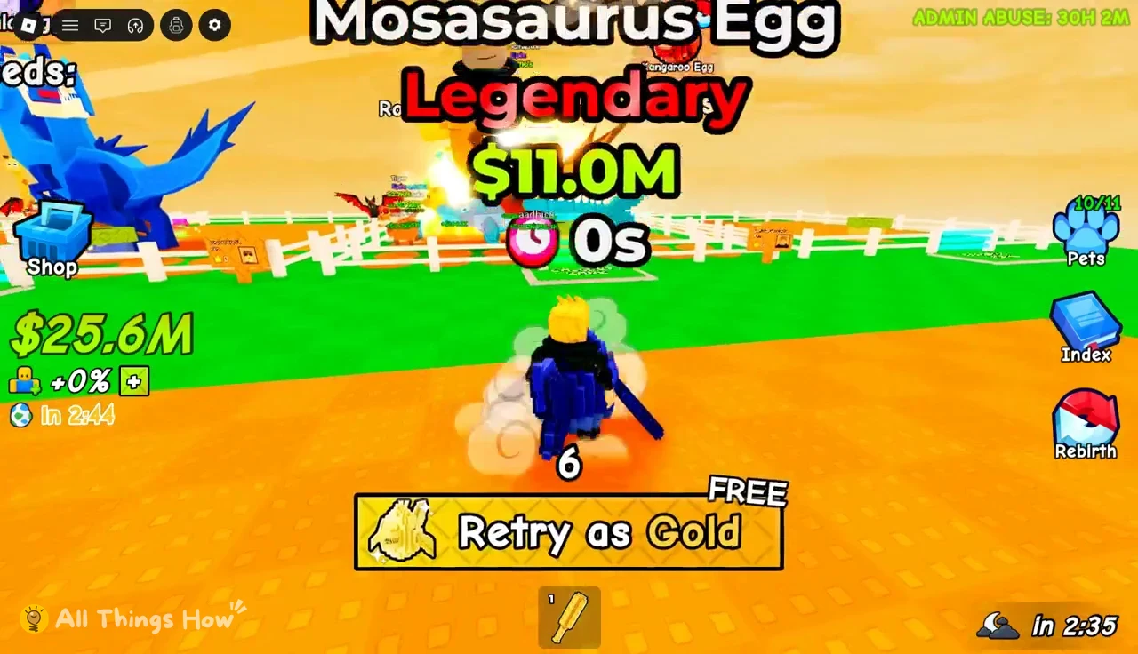The gameplay screen displays the “Retry as Gold” button while a six-second retry countdown runs