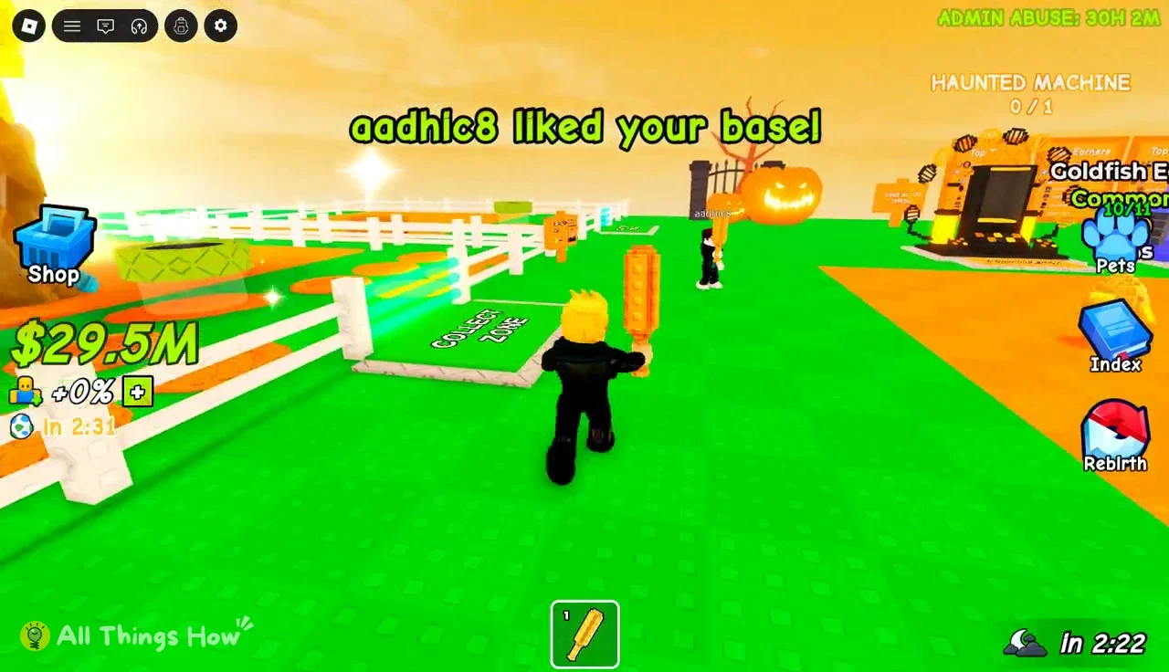 Haunted Machine objective at 0/1 as the avatar carries a bat across the base