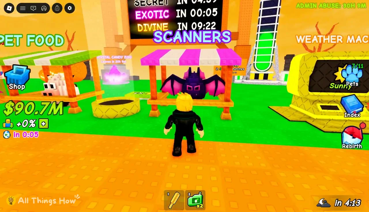 SCANNERS booth with a black-and-pink bat behind the counter and a countdown above it