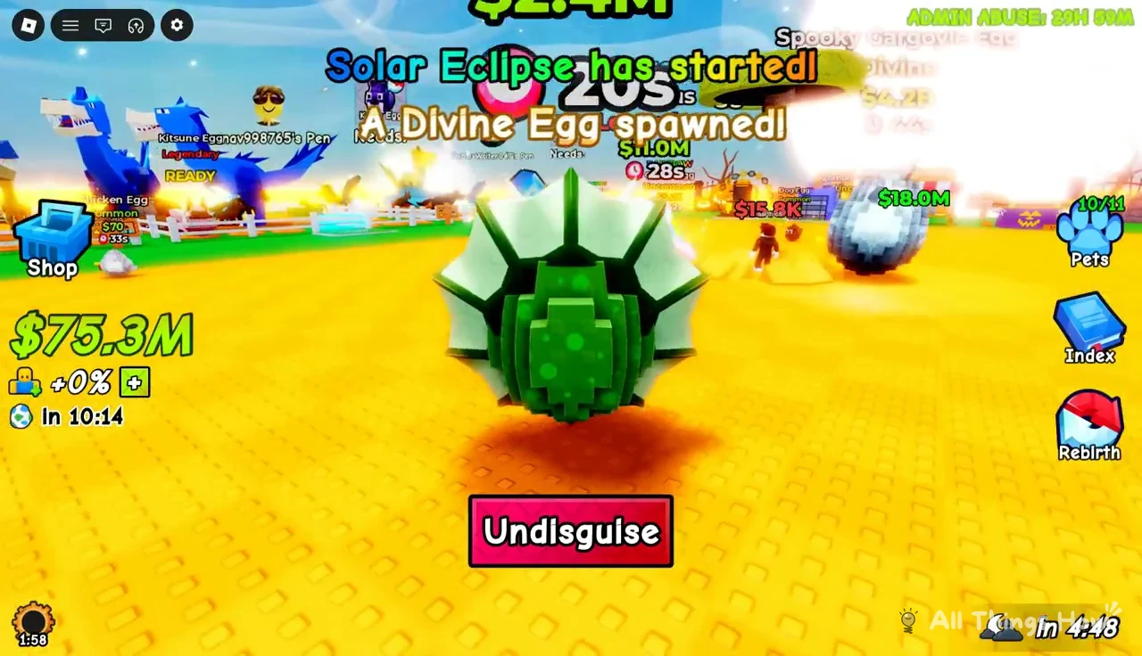 Player wearing a green spiked egg disguise with the Undisguise button visible