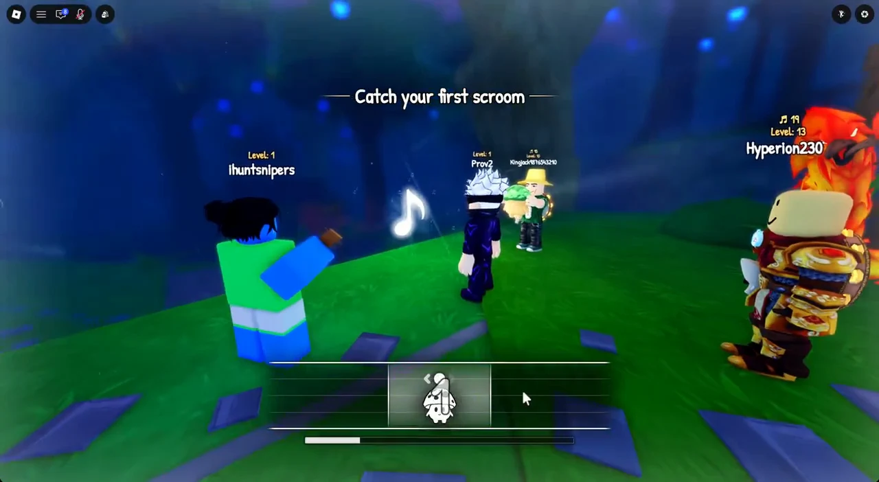 Scroom icon in the bottom panel as the catch progress bar fills during the objective