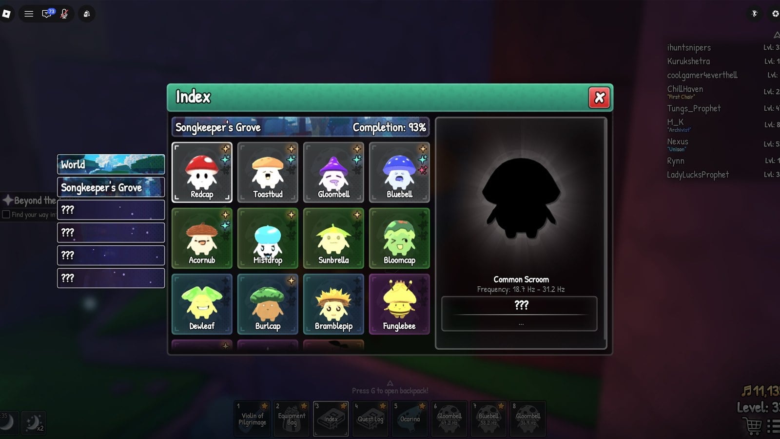 SCROOMS Index: How Completion, Frequency Ranges and Tones Work
