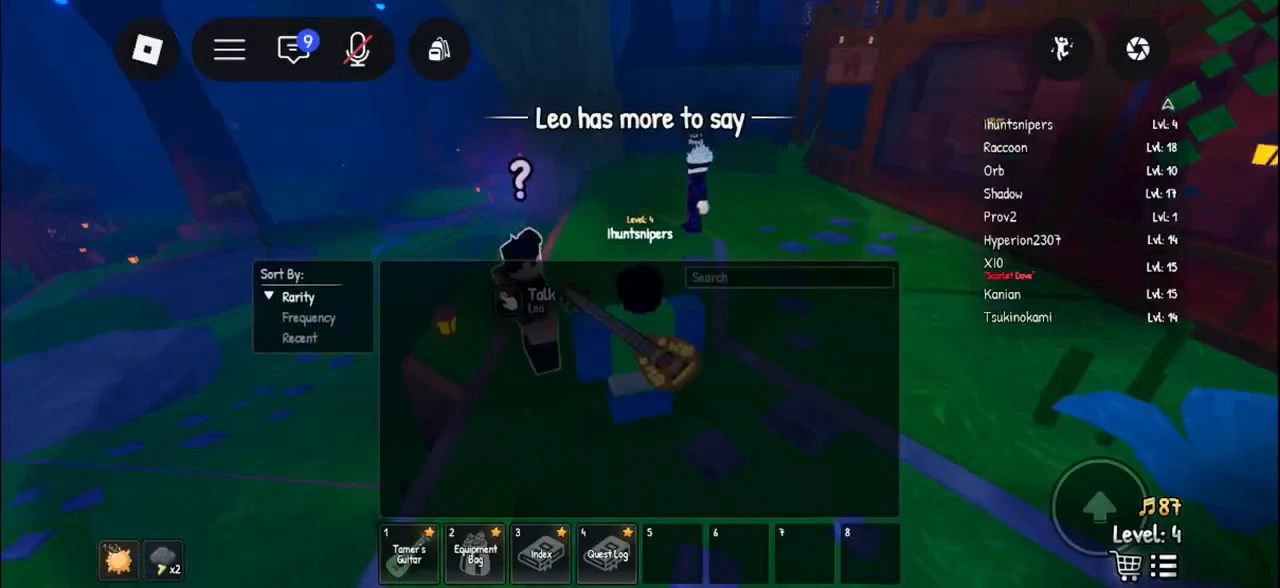 Leo has more to say prompt with a Talk interaction shown as the player returns to him