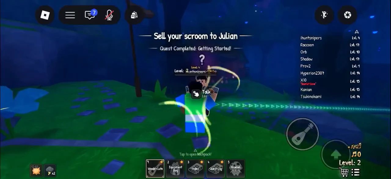 Talk Leo prompt beside the Quest Completed banner and the new Sell your scroom to Julian objective