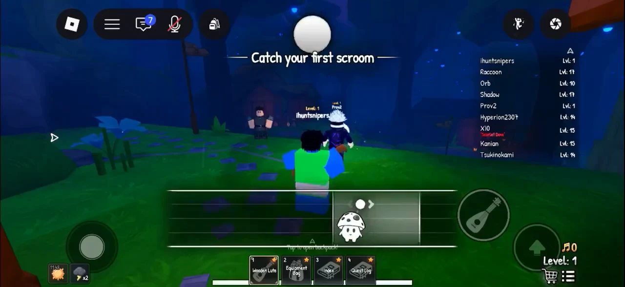 Caught Bluebell Scroom shown in the center interaction panel after a successful capture