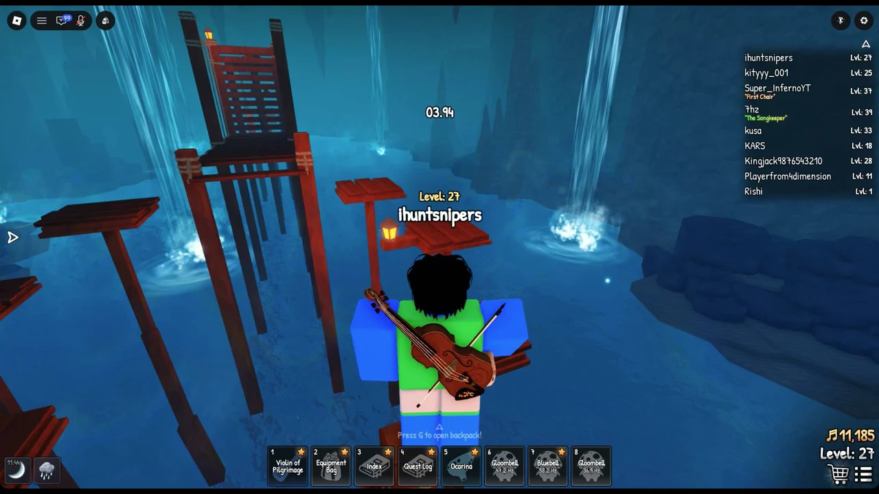 Avatar on the wooden pillar section of the waterfall obstacle course