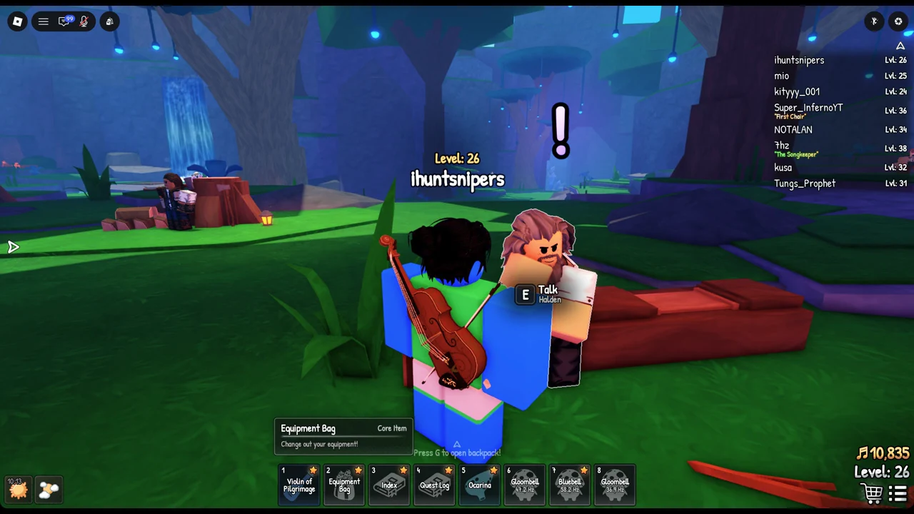 The E Talk prompt showing over Halden at his campfire as the player steps up to him