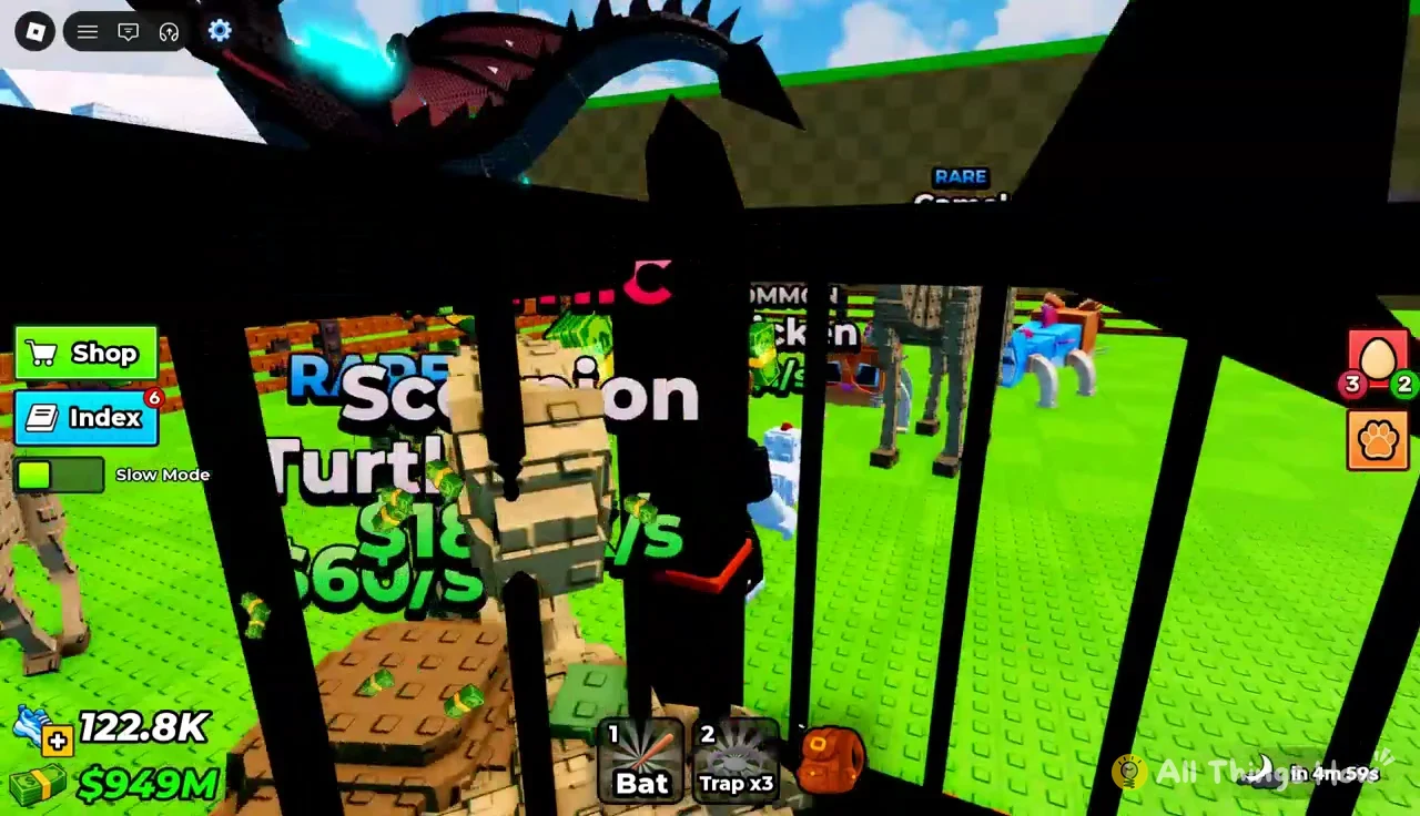 Bat highlighted in the hotbar as the avatar moves across a green area