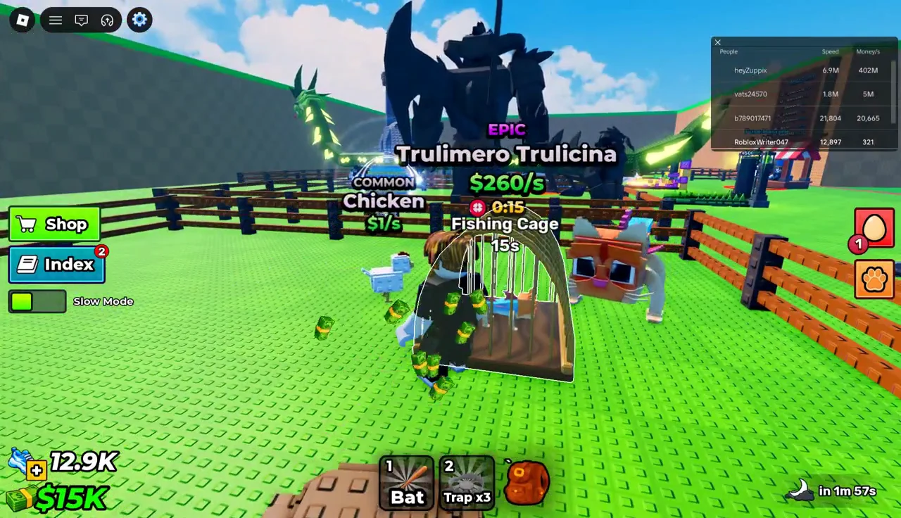 Placed cage in the pen with a countdown running below the pet's name