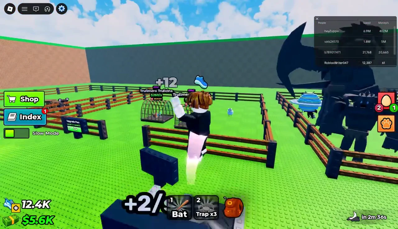 Player opening a finished cage in the pen to collect the pet inside