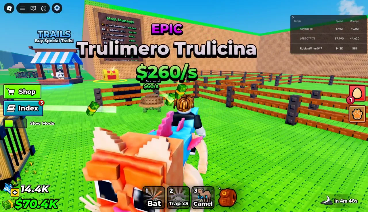 Placed pet showing its earnings rate as cash bills appear around it