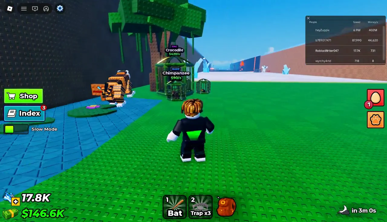 Avatar approaching another pair of pet cages, with the Bat and Trap items in the hotbar