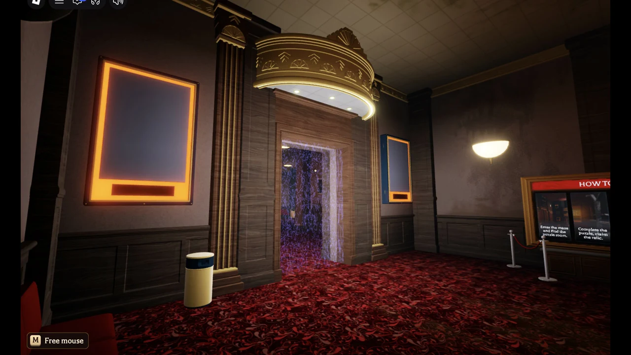 HOW TO PLAY board in the Floor 5 safe room standing beside the glowing purple doorway