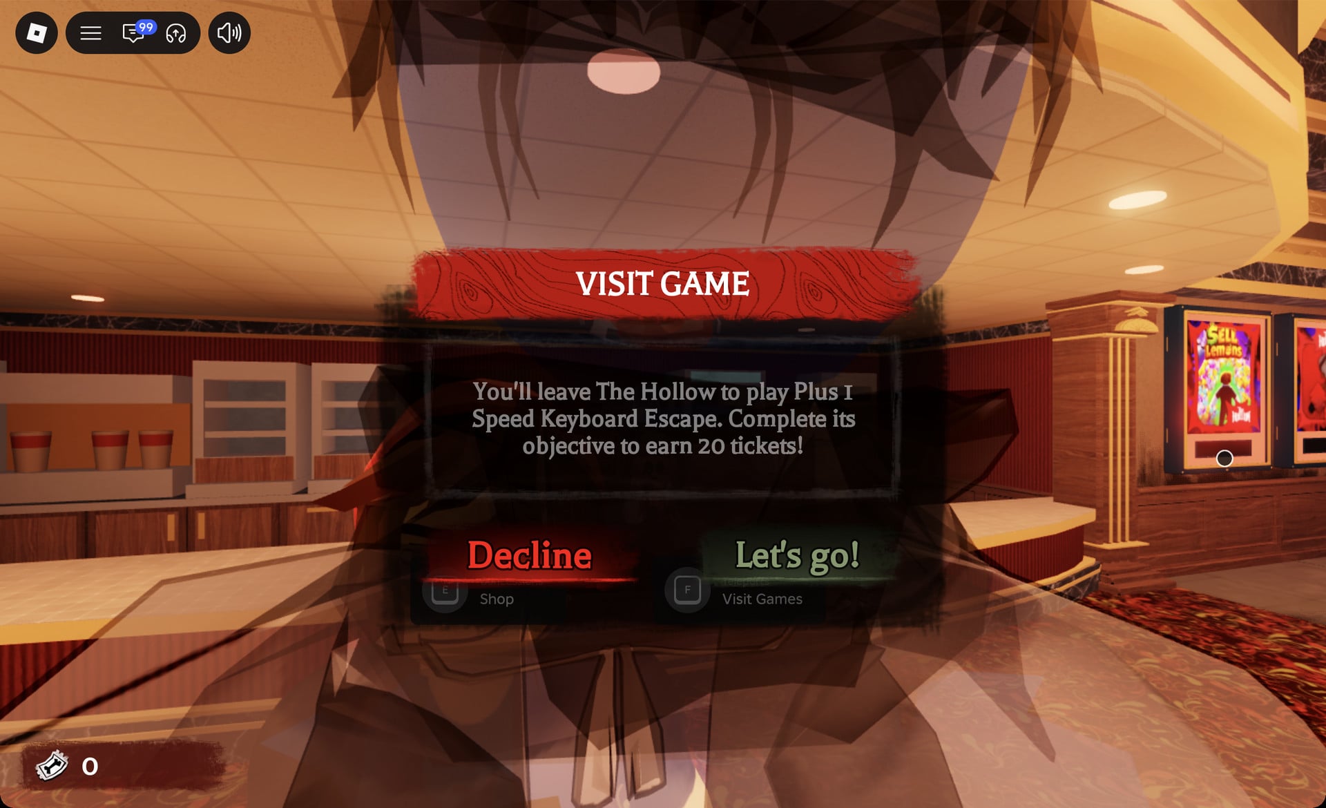 Confirmation prompt to leave The Hollow and launch Plus 1 Speed Keyboard Escape