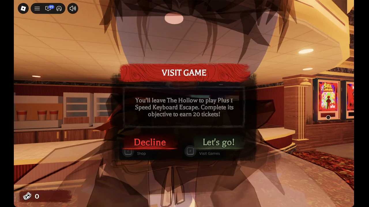 Confirmation prompt to leave The Hollow and launch Plus 1 Speed Keyboard Escape