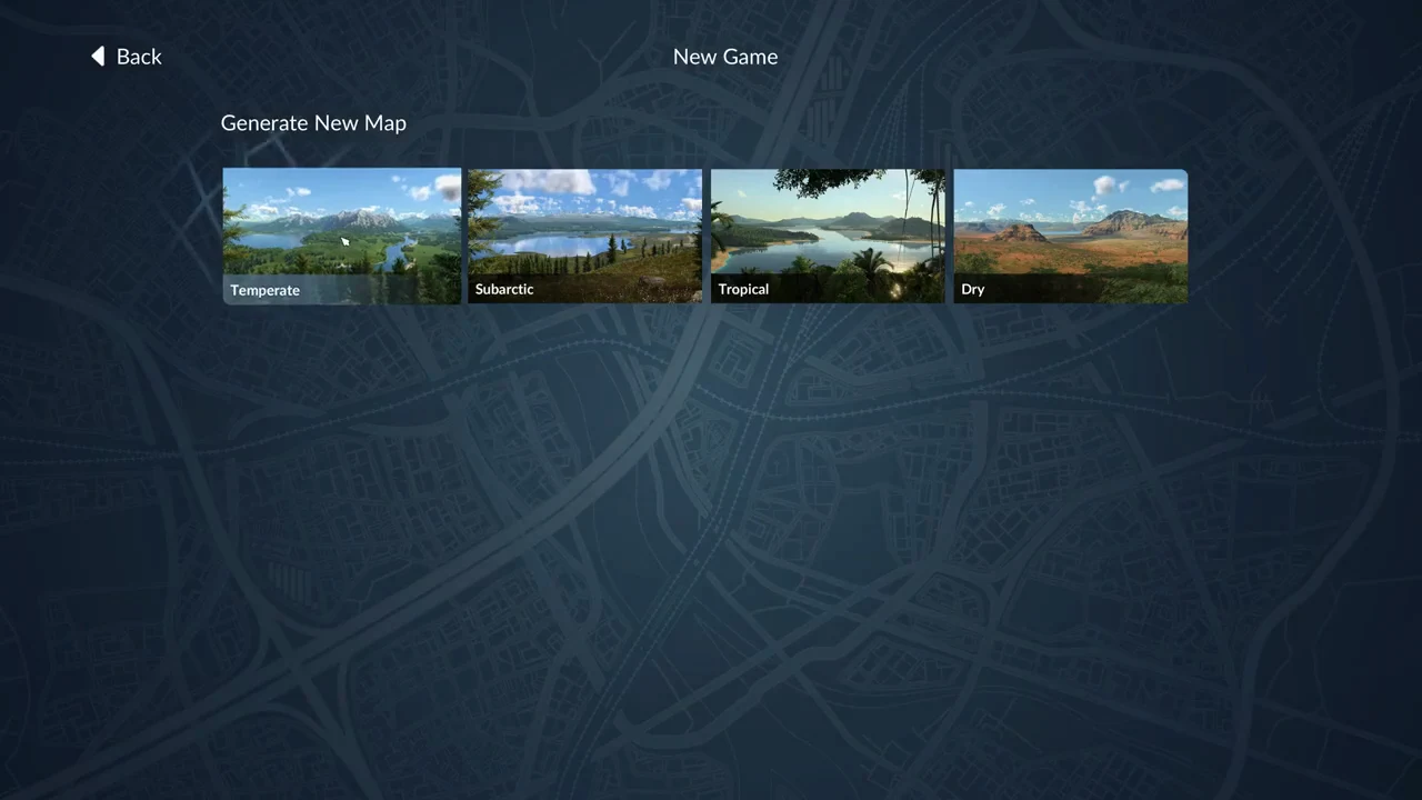 Choosing the Temperate climate under Generate New Map on the New Game screen