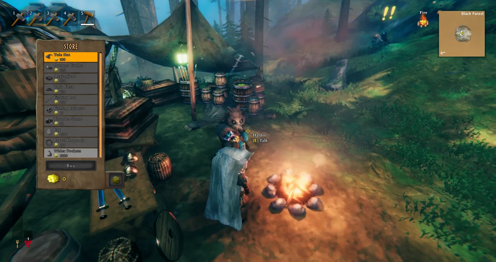 Haldor's STORE menu with the Yule Hat line highlighted above the Buy button