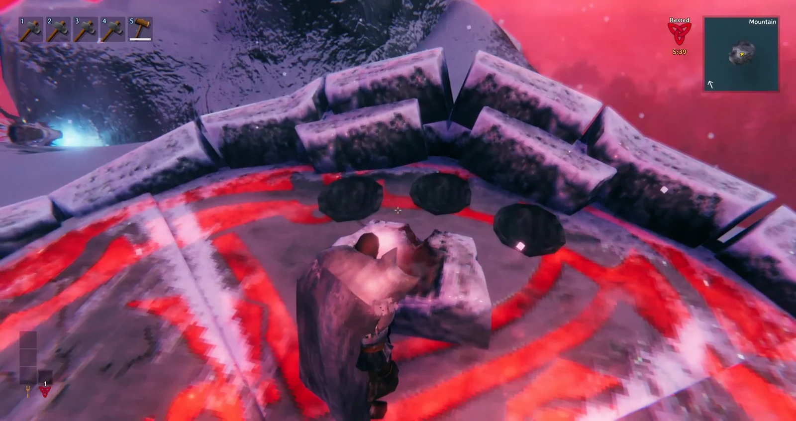 The altar glowing red with the MODER boss health bar on screen as the fight begins