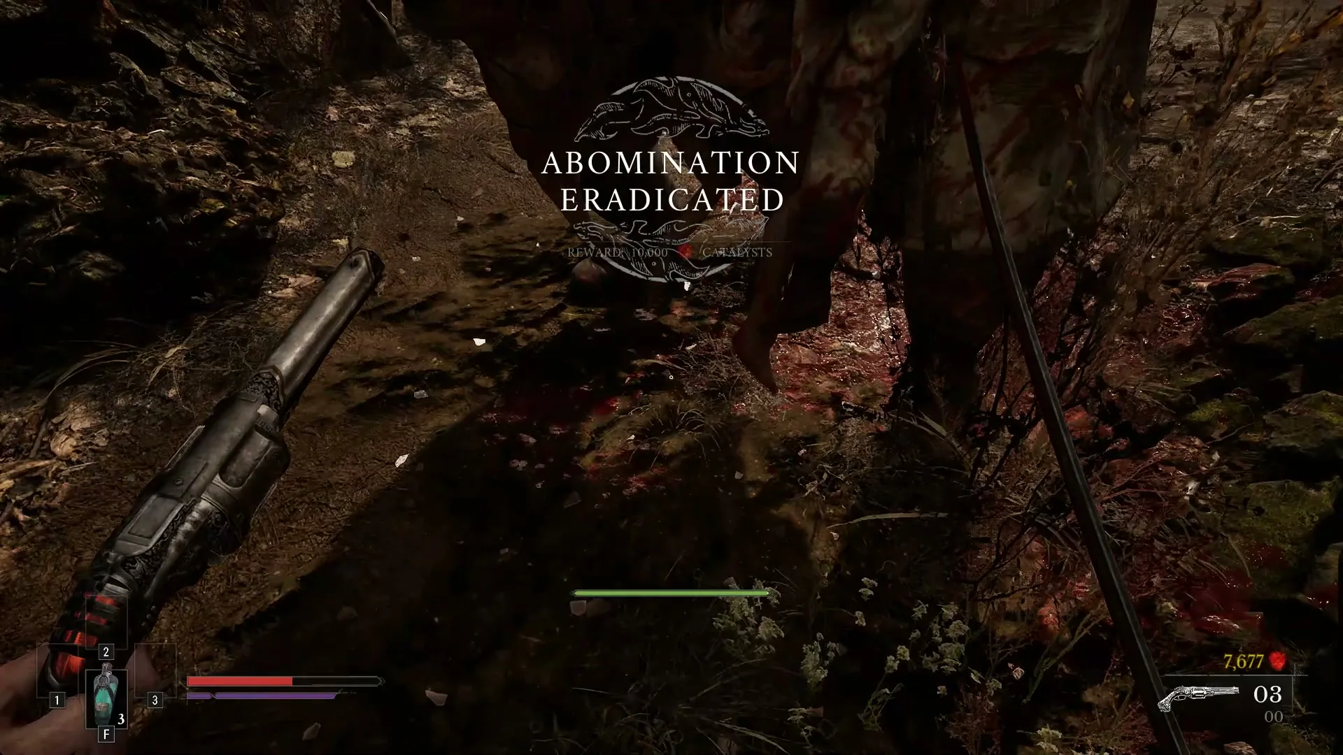 ABOMINATION ERADICATED banner with a reward of 10,000 Catalysts after beating General Lothaire in Valor Mortis