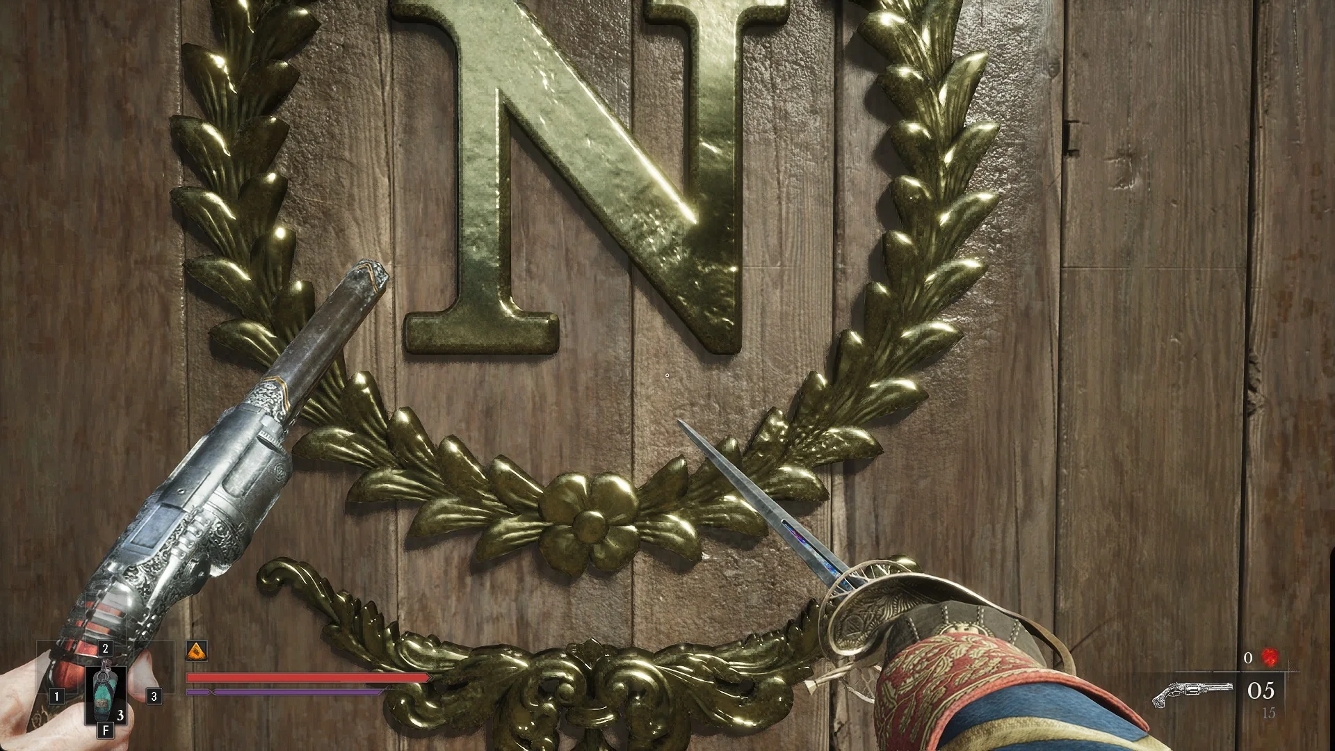The gold N inside a gold laurel wreath on the Eternal Guard wagon door
