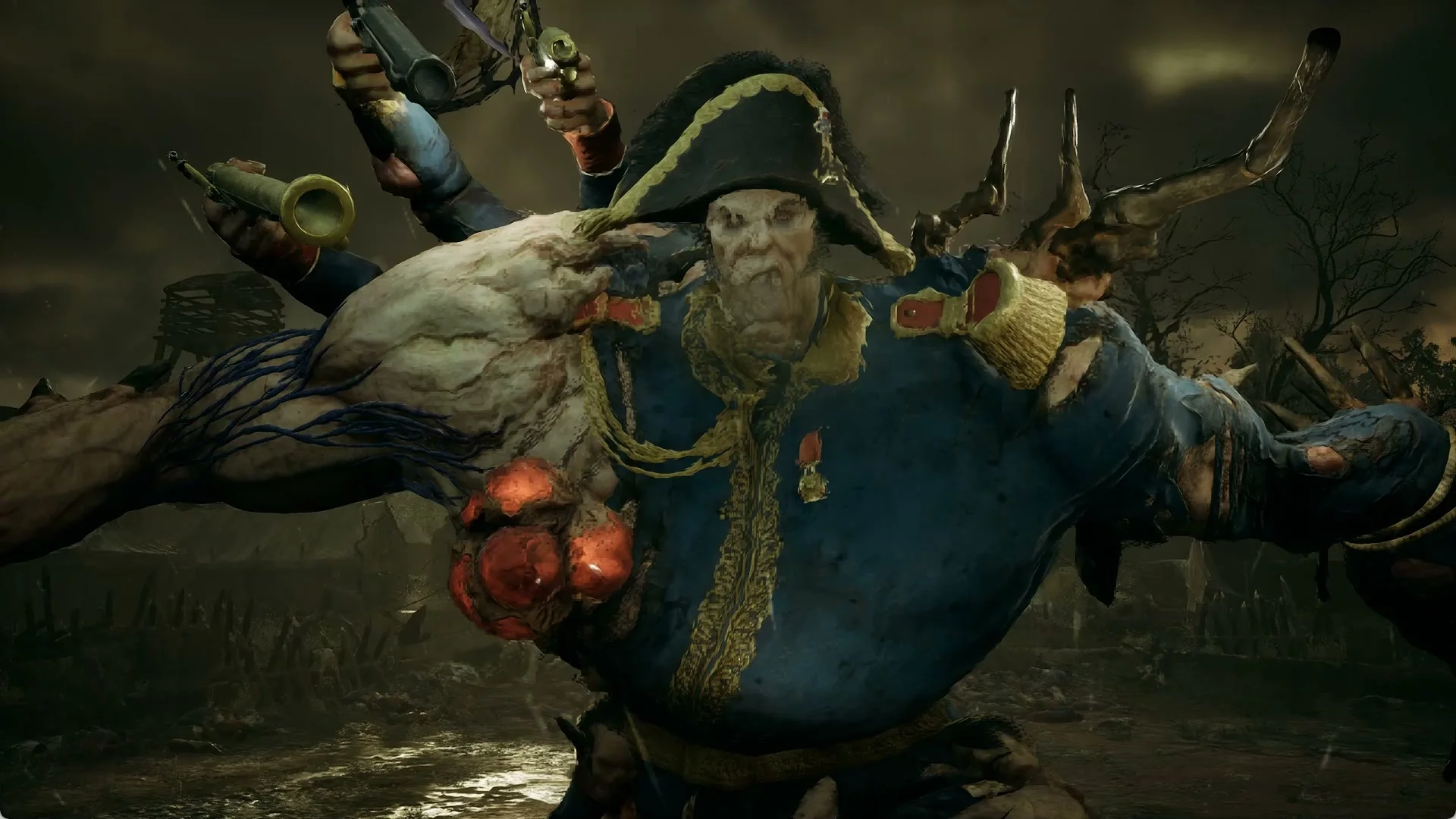General Lothaire in his bicorne with pistols in his extra arms, from his Valor Mortis intro cutscene