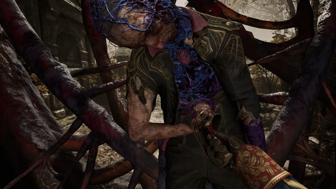 William takes the rapier from the dead officer in the tendril cage, Valor Mortis cutscene