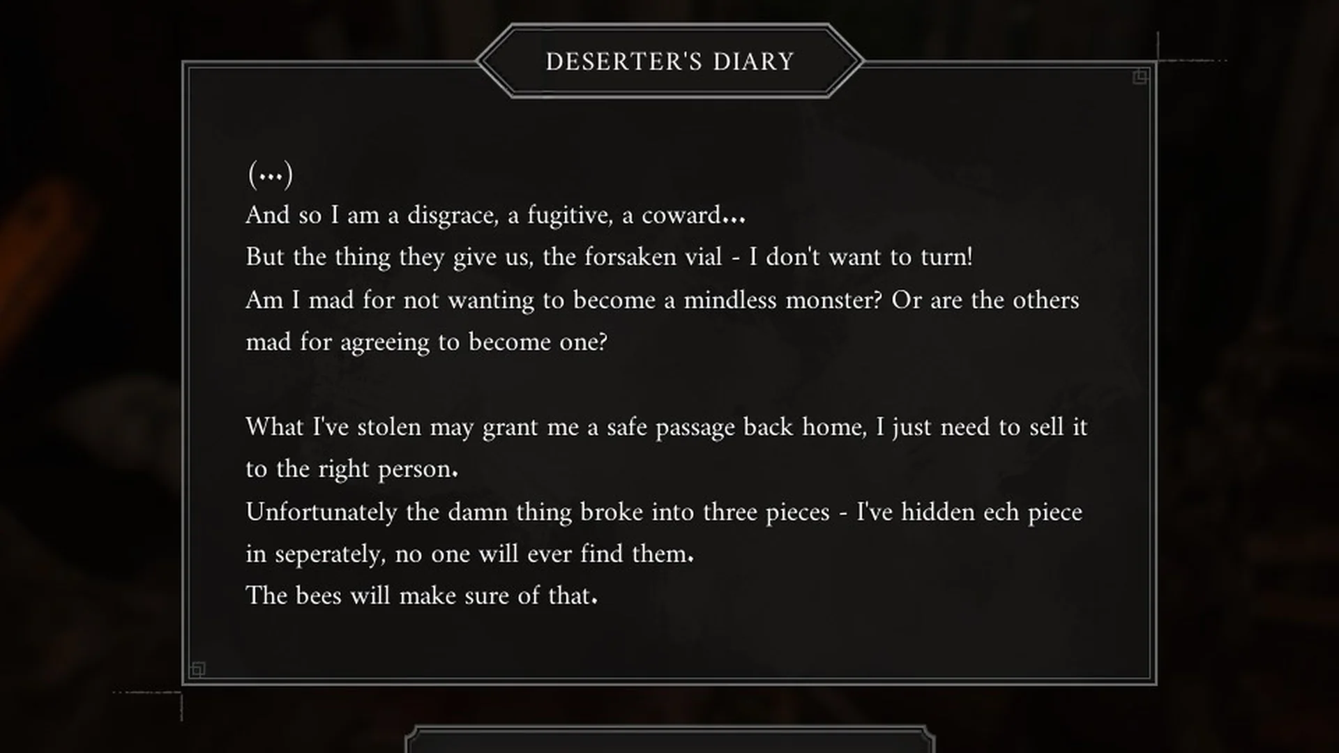 The Deserter's Diary text on screen