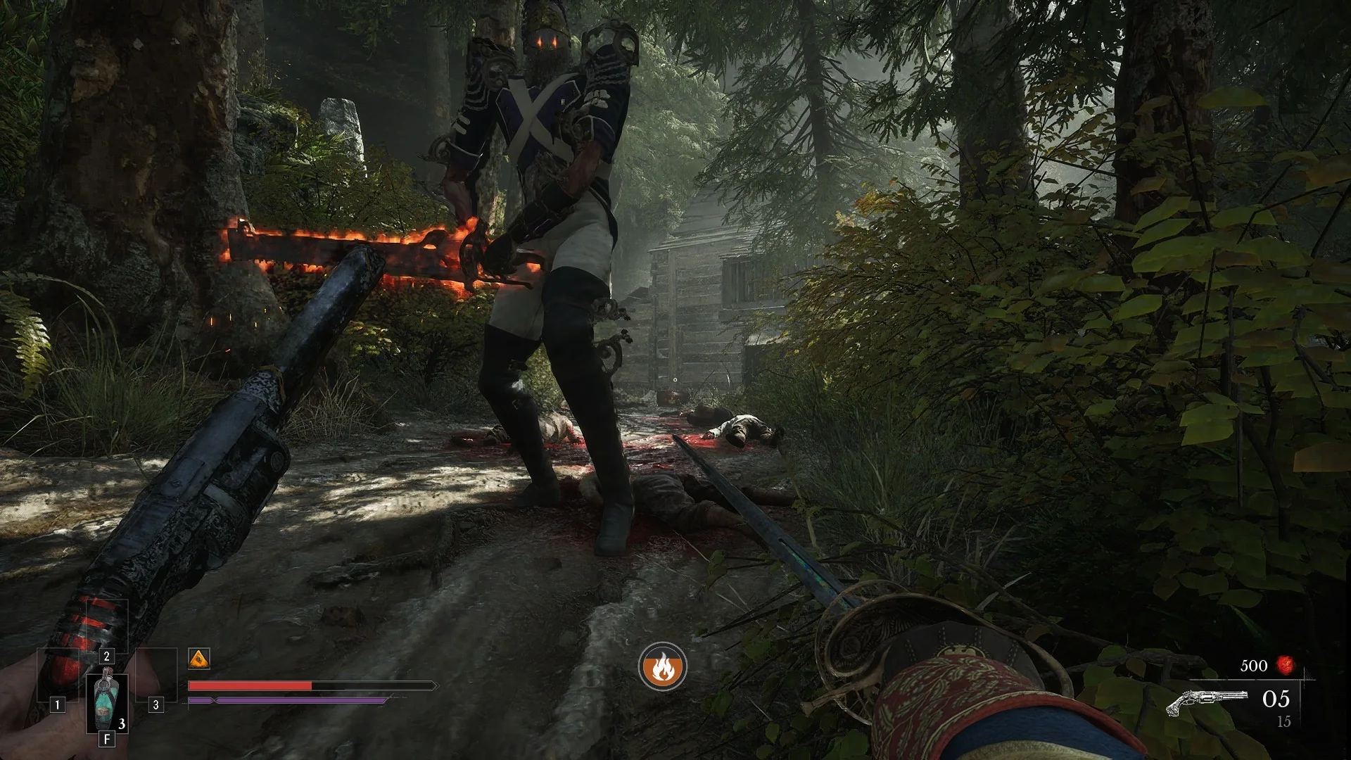 The Volunteer drawing the flaming greatsword back over his shoulder