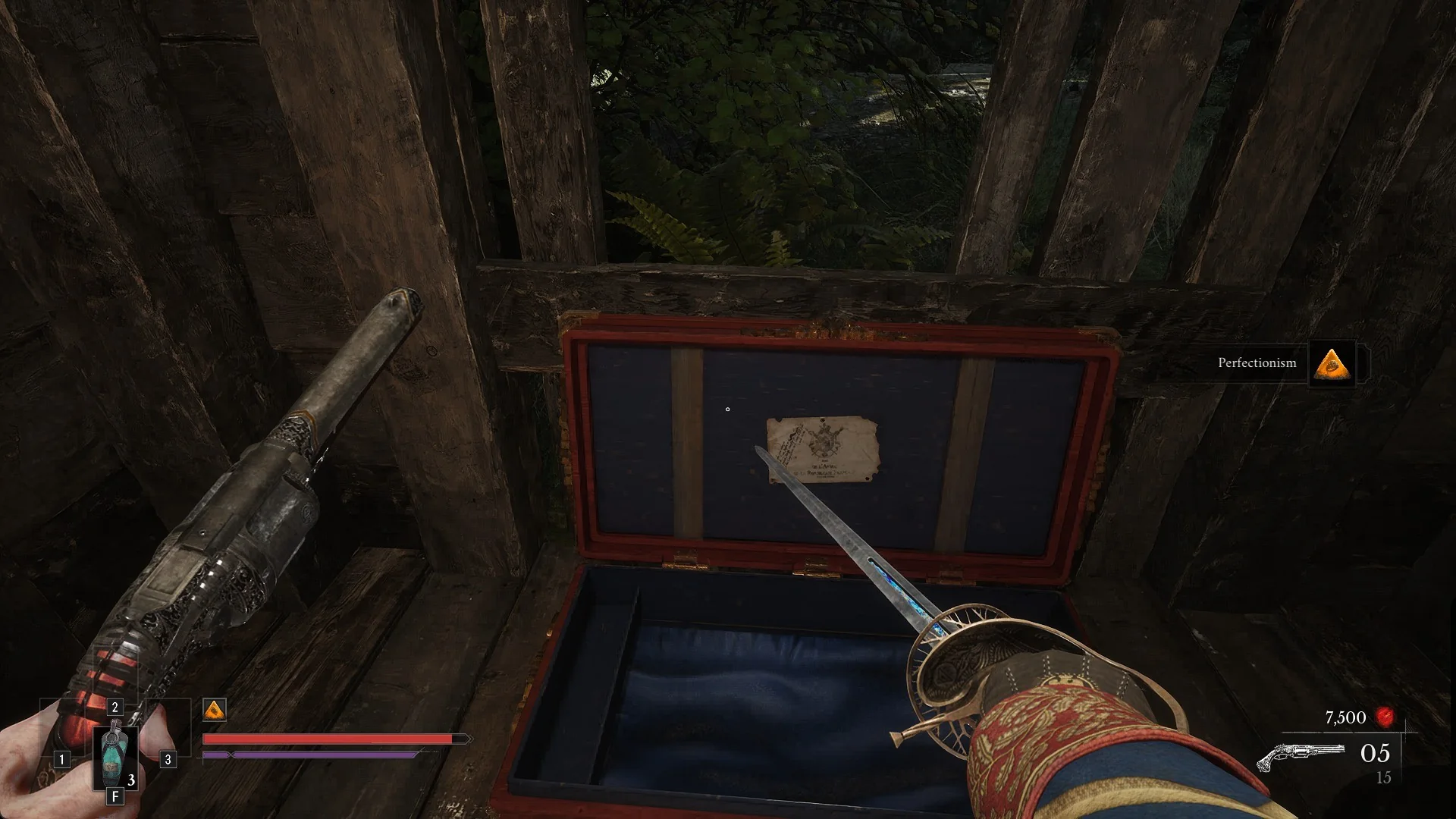 The open red chest in the hut with the Perfectionism toast
