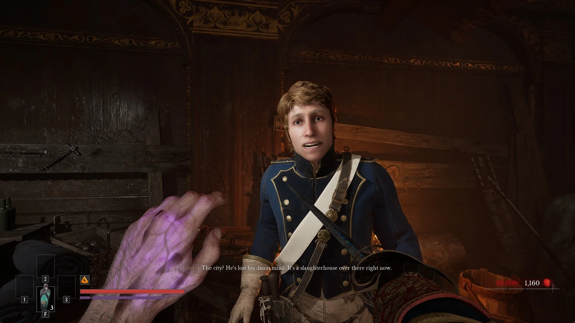 James telling William the city is a slaughterhouse