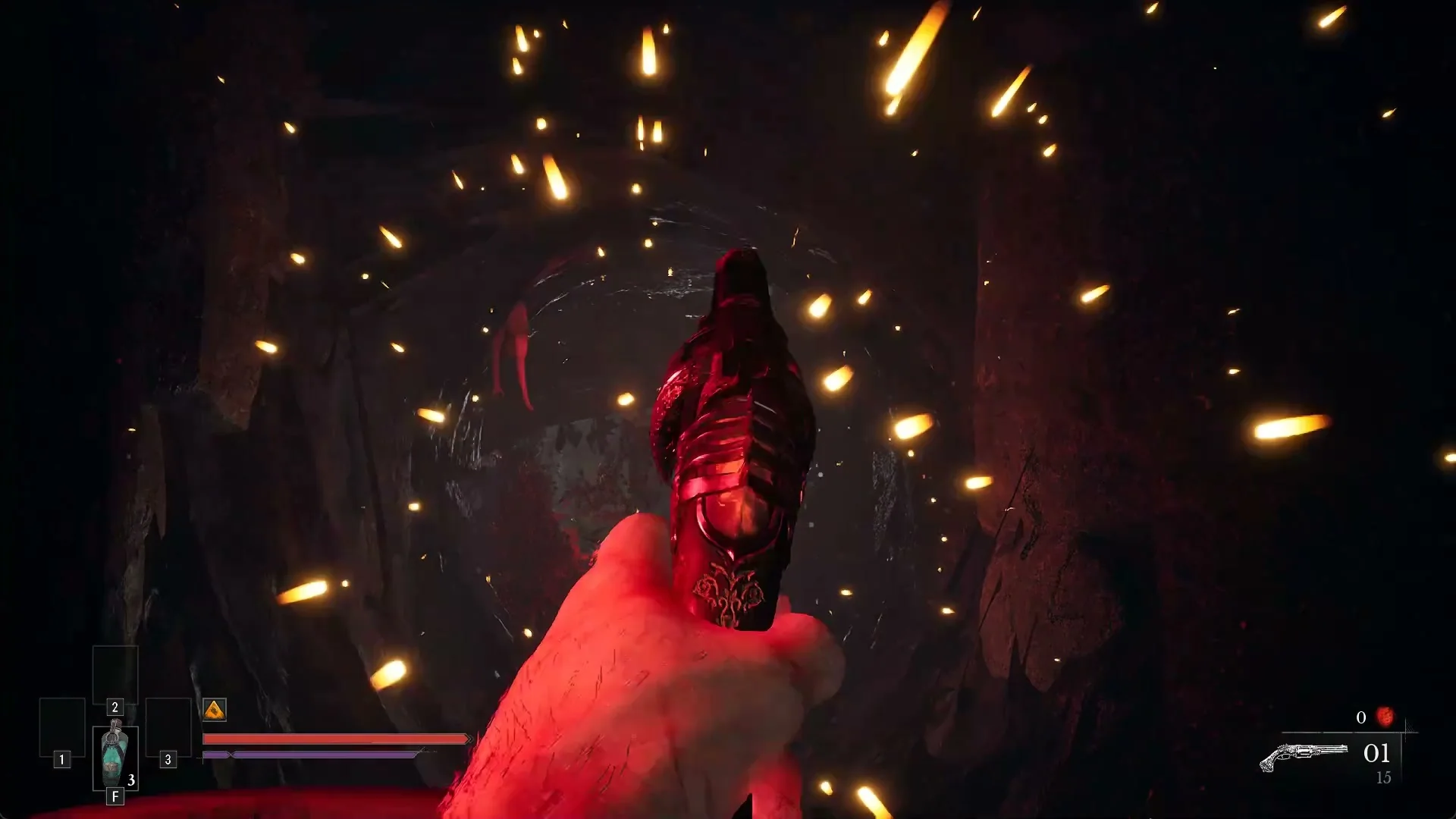 The Pistol firing into a red-lit tunnel at a Nephtoglobin growth
