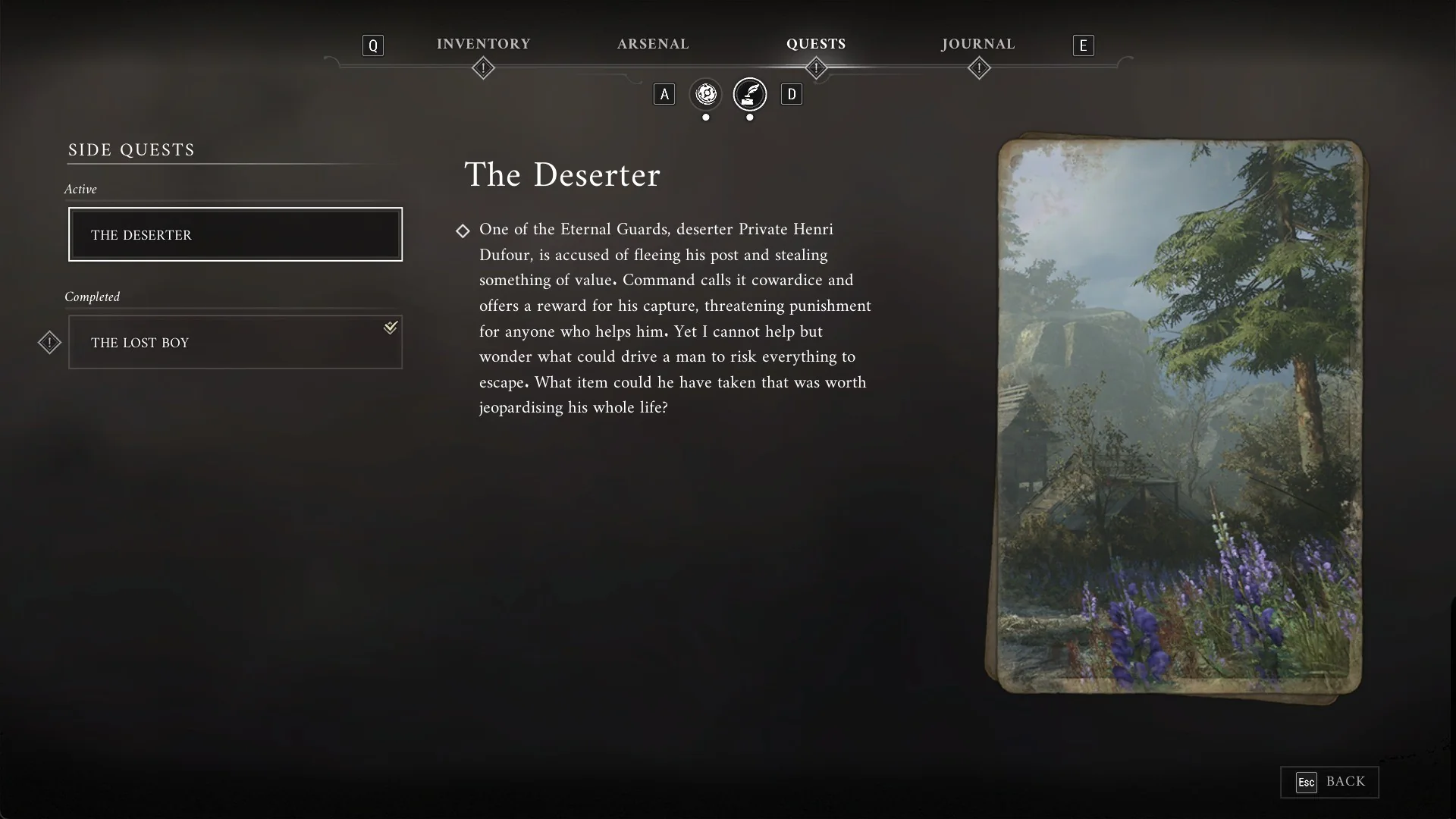 Quest log entry for The Deserter