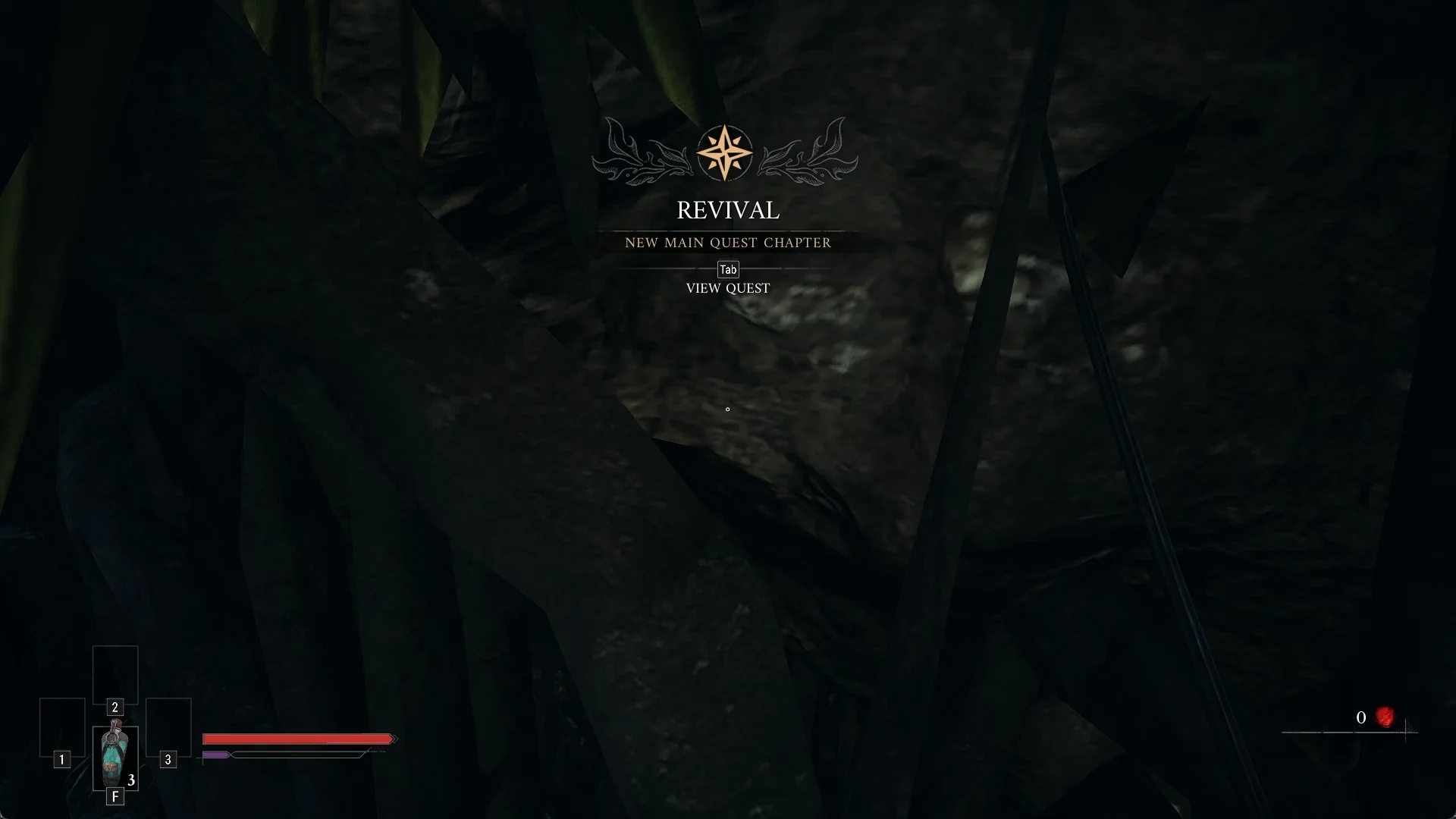 Valor Mortis chapter banner REVIVAL, NEW MAIN QUEST CHAPTER, with the Tab VIEW QUEST prompt