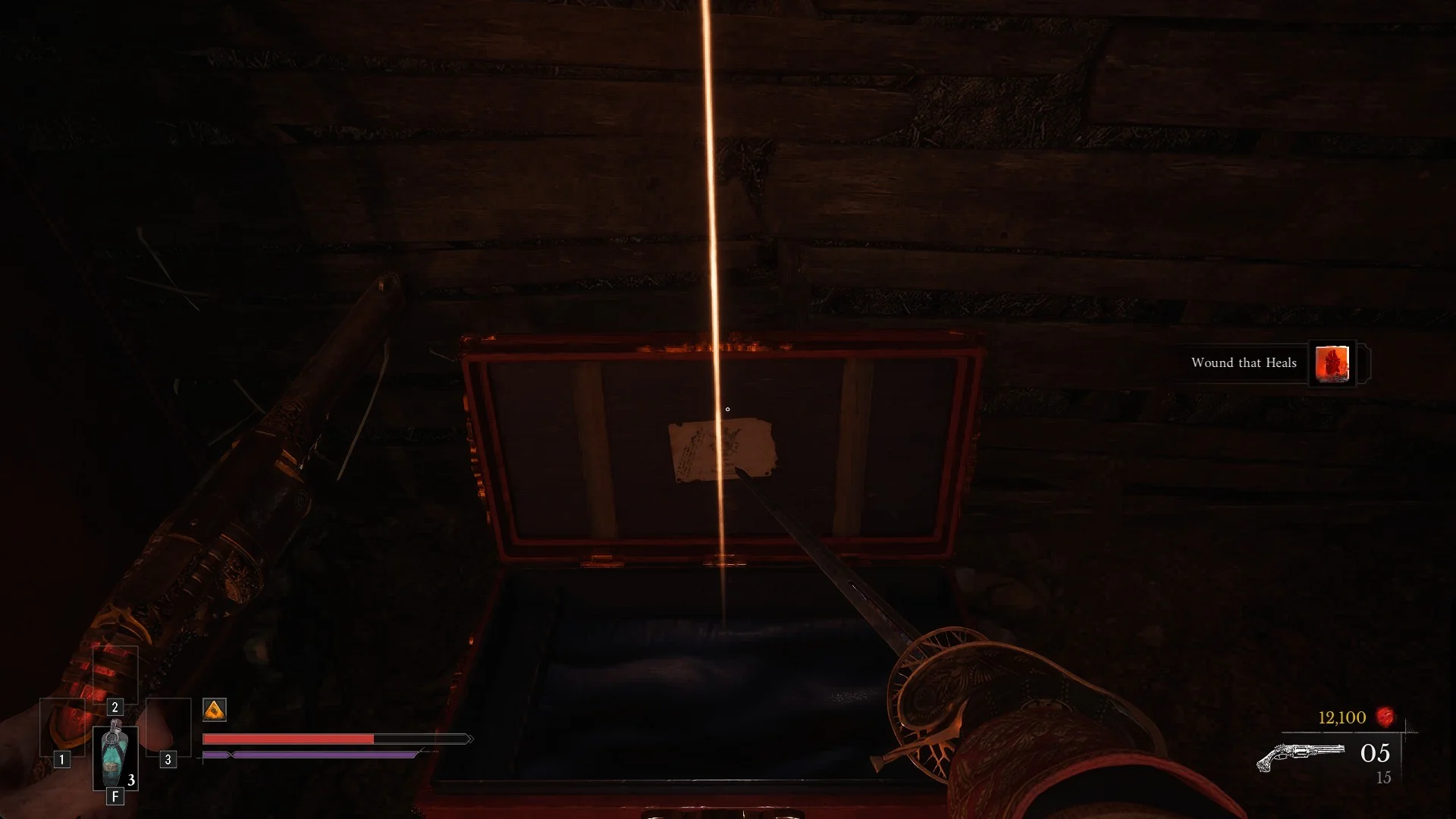 The open cellar chest with the Wound that Heals toast