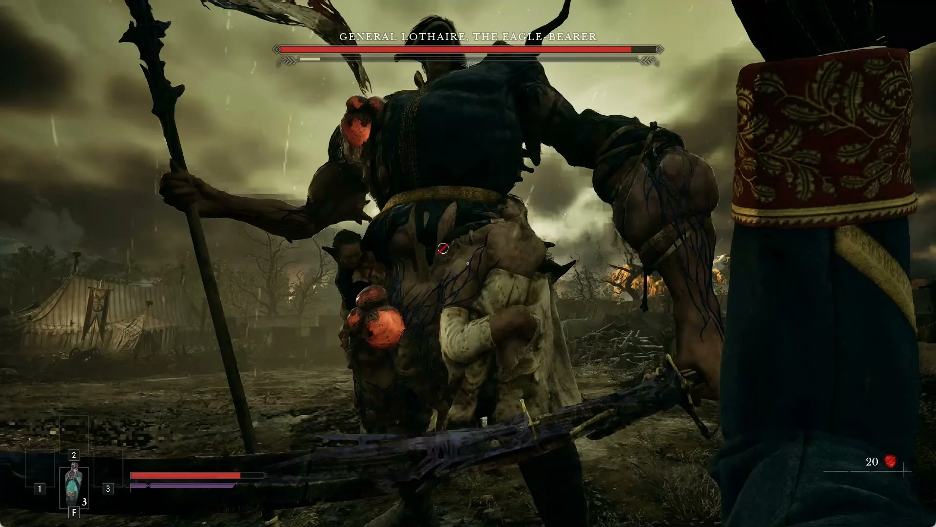 General Lothaire swinging the eagle standard across at close range in Valor Mortis