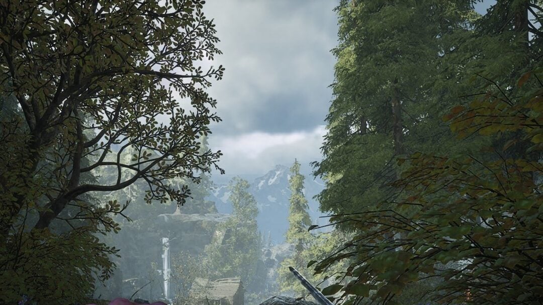 The forest road and waterfall at the start of the Vale of Wrath in Chapter V