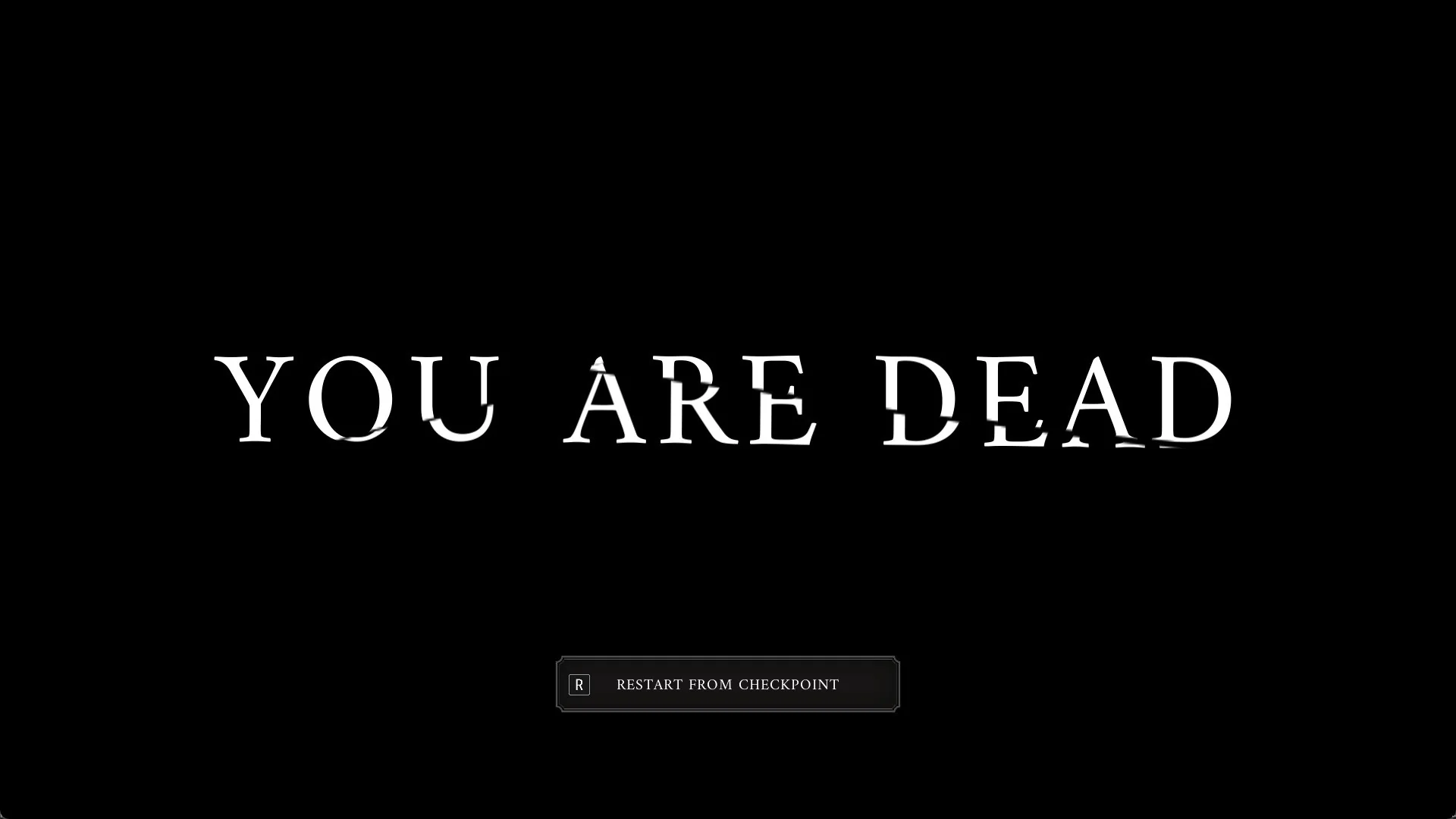 Valor Mortis death screen reading YOU ARE DEAD with the R RESTART FROM CHECKPOINT button