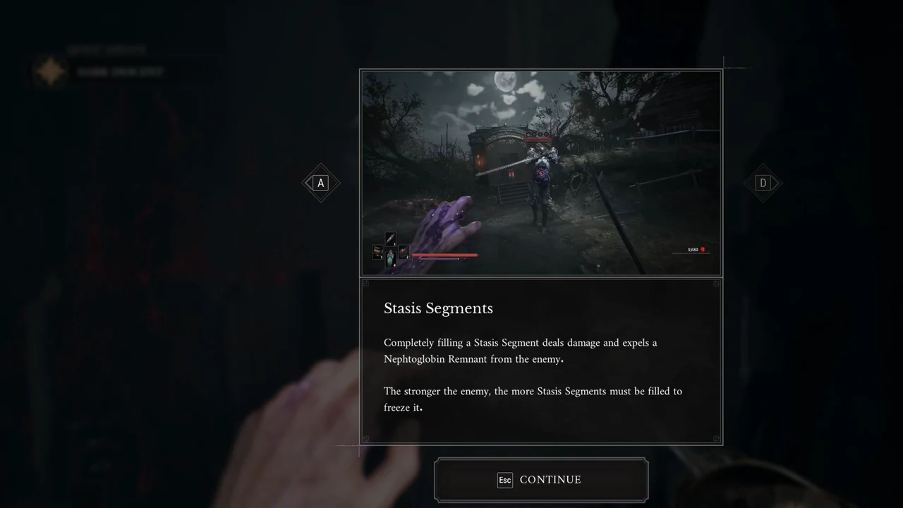 Stasis Segments tutorial explaining how filled segments freeze enemies and expel Remnants