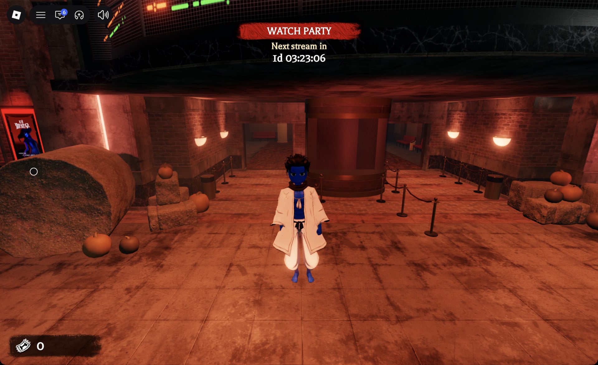 Avatar under the cinema marquee in The Hollow, the round ticket booth ahead with an entrance on each side