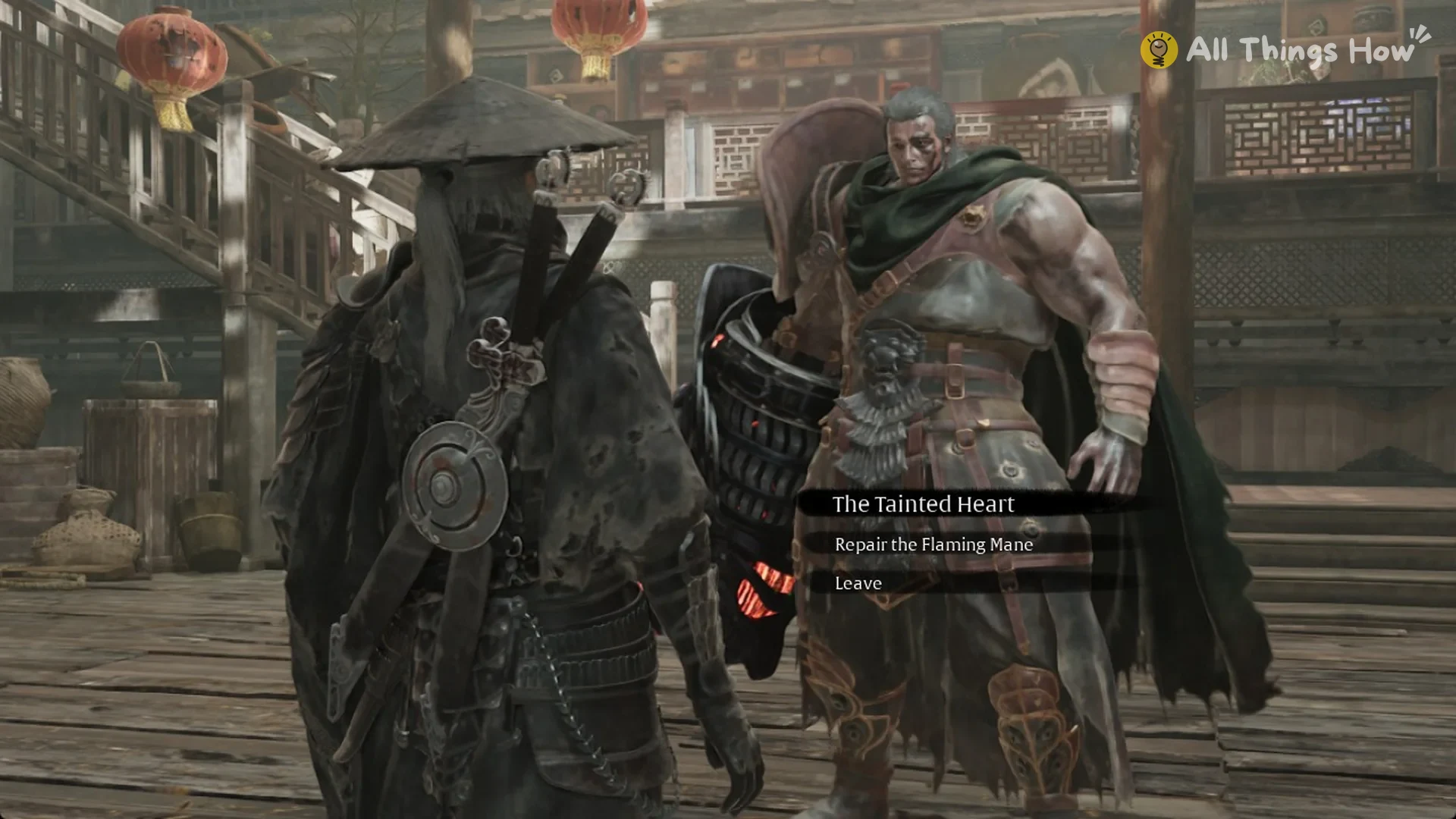 Lei Dang's talk menu with The Tainted Heart, Repair the Flaming Mane and Leave at Jingyang Hall, Phantom Blade Zero